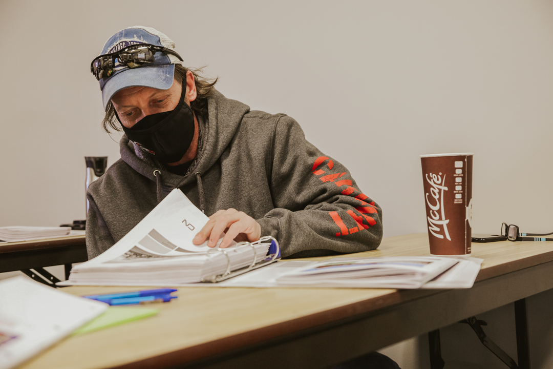 Construction worker attending a fall protection safety training course in Manitoba